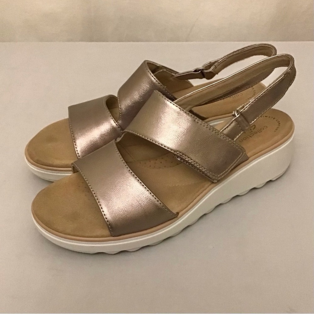 Clarks 10 Jillian Pearl Wedge Sandals Women’s Comfort Shoes Metallic Pewter - Picture 4 of 12